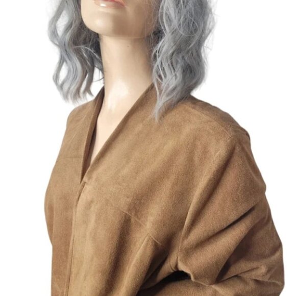 Chicos Size 2 US L Camel Brown Gingersnaps Faux Suede Fringe Open Front Jacket - Picture 7 of 15